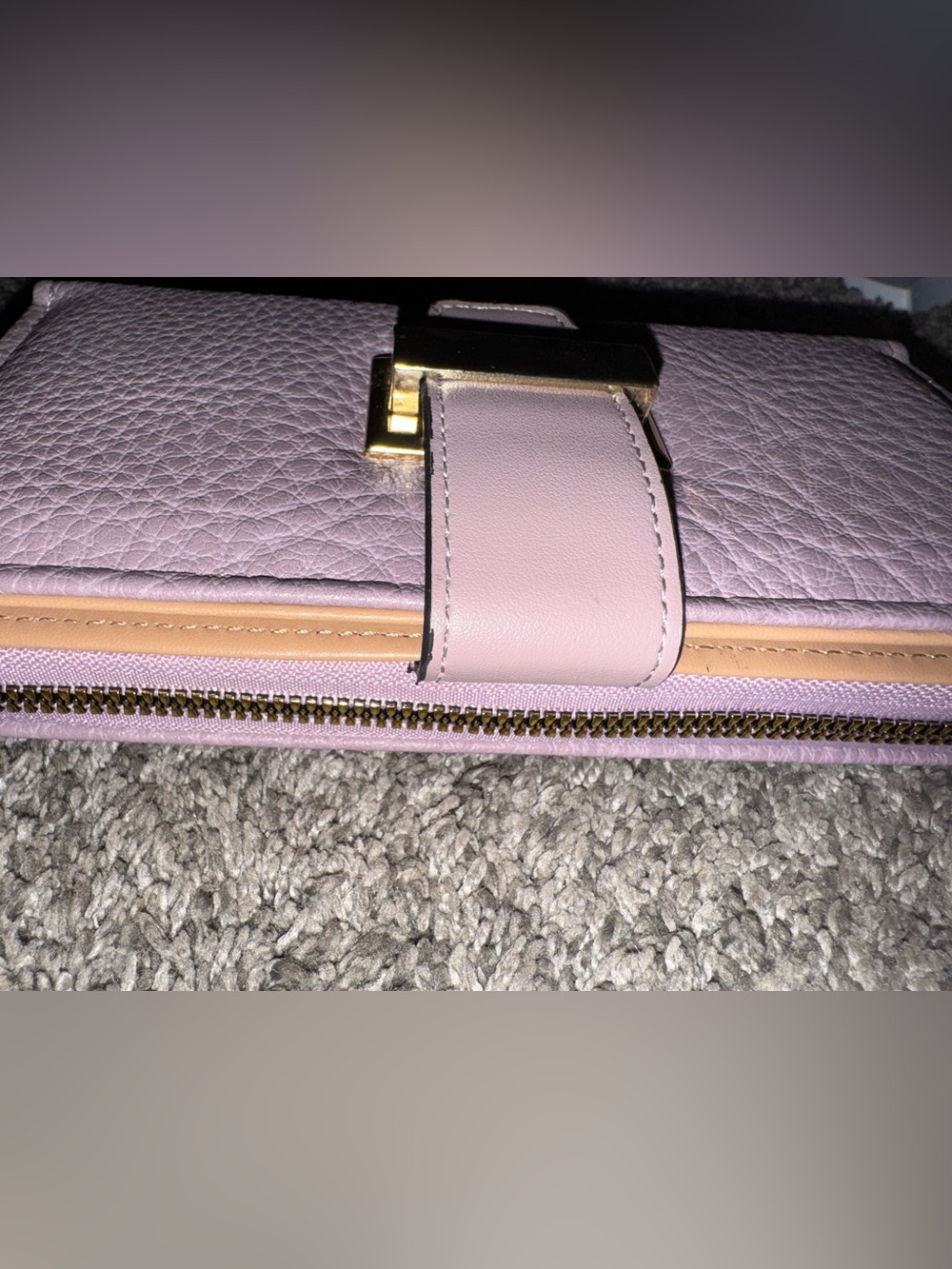 Blush Pink/Violet Vegan Leather Zip Wallet with Gold Hardware - Picture 3 of 9